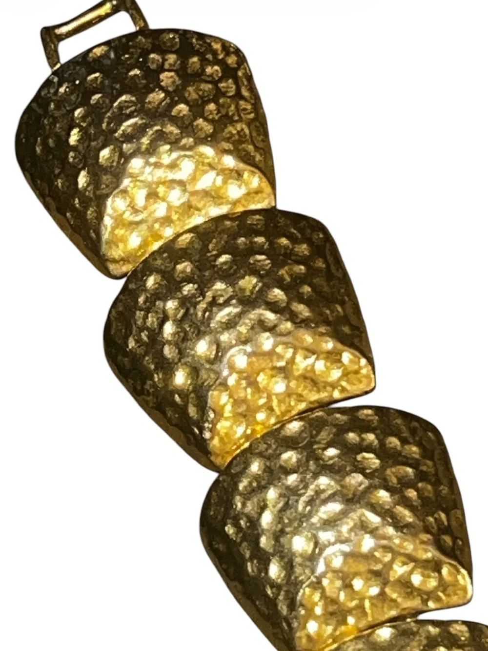 Vintage Gold Tone Hammered Link Nugget Bracelet 7” Unsigned